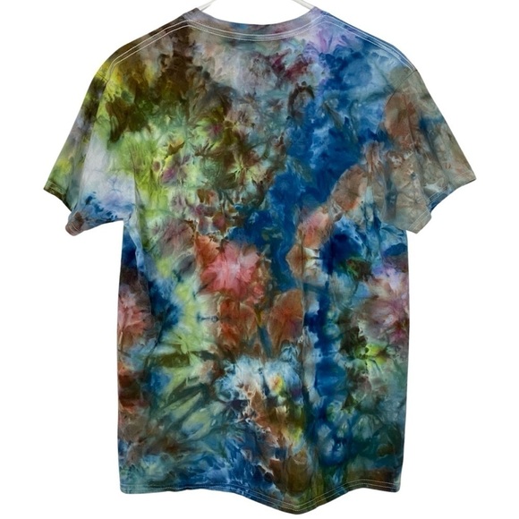 Handmade Tie Dye Tee T-Shirt Mens Large Unisex Green Blue Brown 90s Grunge Shirt - Picture 2 of 9